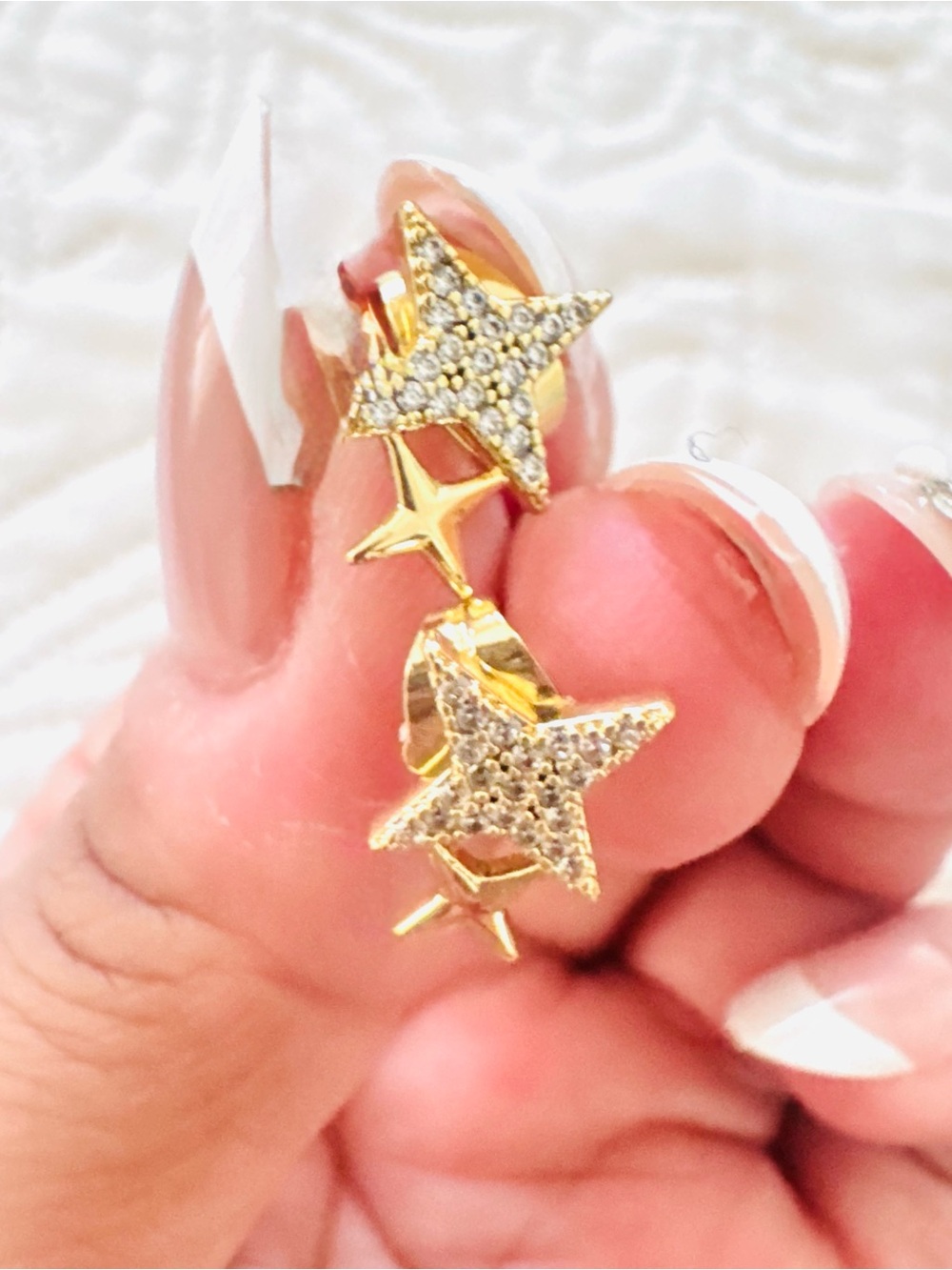 18K Gold Plated small Star stud Earrings with Crystal Accents. New